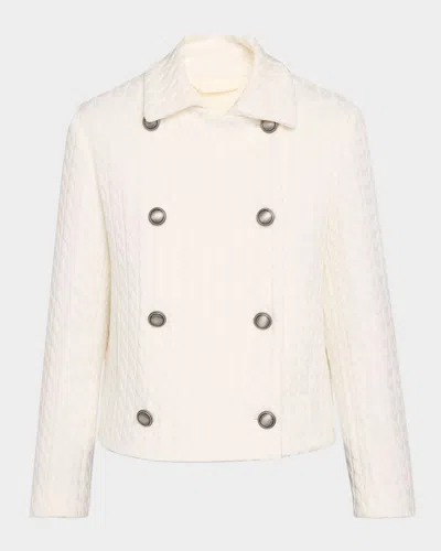 Brunello Cucinelli Cotton Cable Knit Double-breasted Blazer Jacket In Metallic