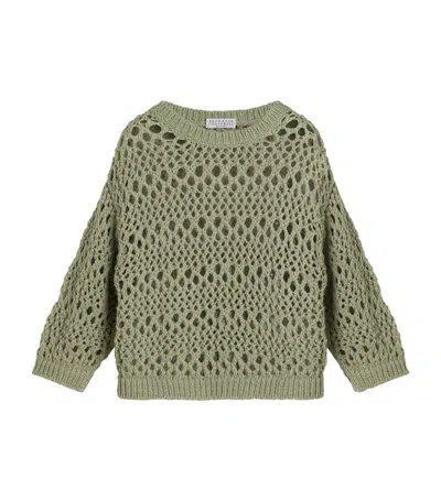 Brunello Cucinelli Kids' Loose-knit Cotton-blend Jumper In Green