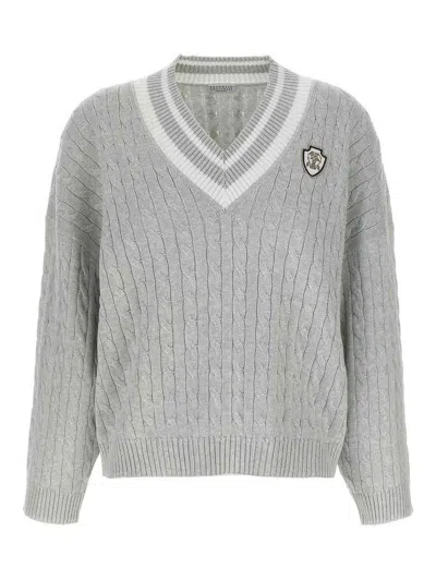 Brunello Cucinelli Cotton Cable Knit Sweater In Gray