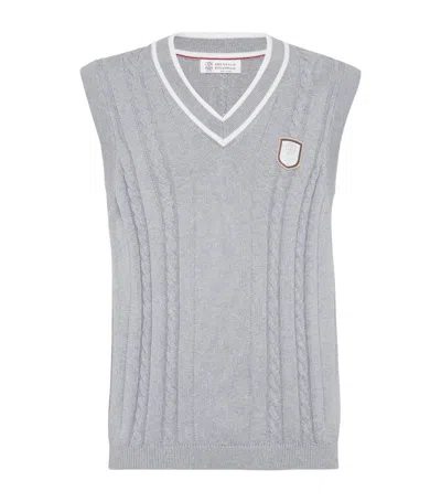 Brunello Cucinelli Cotton Cable-knit Sweater Vest In Grey