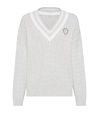Brunello Cucinelli Cotton Cable-knit Sweater In Cloud