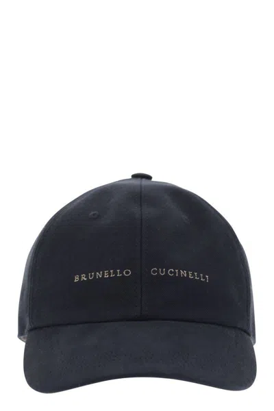 Brunello Cucinelli Cotton Canvas Baseball Cap With Embroidery In Navy