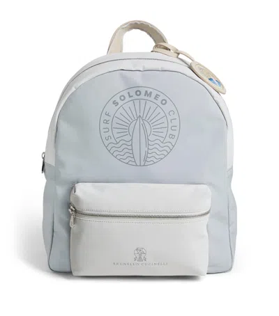 Brunello Cucinelli Kids' Cotton Canvas Logo Backpack In Grey