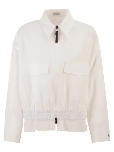 Brunello Cucinelli Cotton Canvas Outerwear With Shiny Zip Pull In Neutral