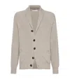 Brunello Cucinelli Ribbed Cotton Shawl Collar Cardigan In Beige
