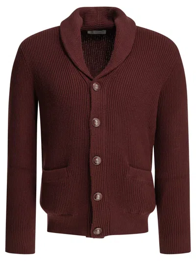 Brunello Cucinelli Cotton Cardigan In Bordeaux