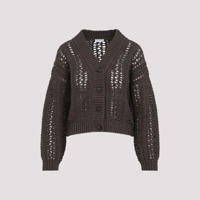 Brunello Cucinelli Open-knit Cotton Cardigan In Chocolate