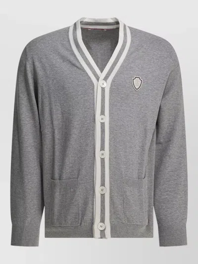 Brunello Cucinelli Cotton Cardigan Logo V Neckline Pockets In Multi