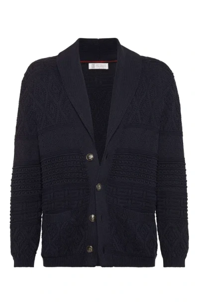 Brunello Cucinelli Cotton Cardigan In Navy Blue