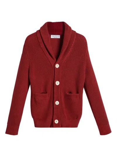 Brunello Cucinelli Kids' Cotton Cardigan In Red