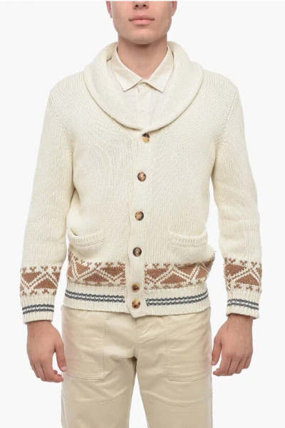 Brunello Cucinelli Cotton Cardigan With Fair Isle Motif In Neutral