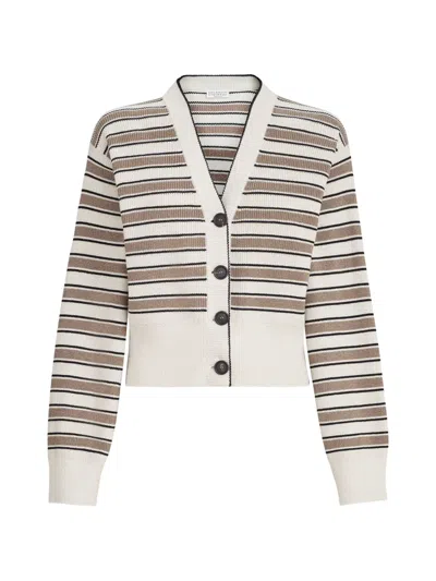 Brunello Cucinelli Cotton Cardigan With Sparkling Stripes In Brown