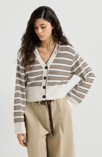 Brunello Cucinelli Cotton Cardigan With Sparkling Stripes In Multi