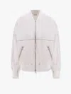 Brunello Cucinelli Cotton Cardigan With Viscose Inserts And Monili Details In White