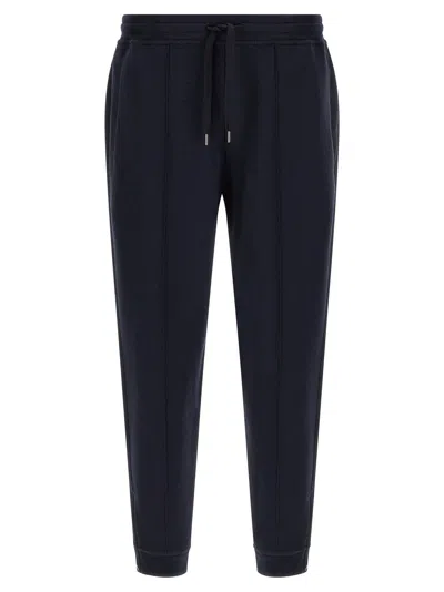 Brunello Cucinelli Cotton, Cashmere And Silk Blend Joggers In Navy