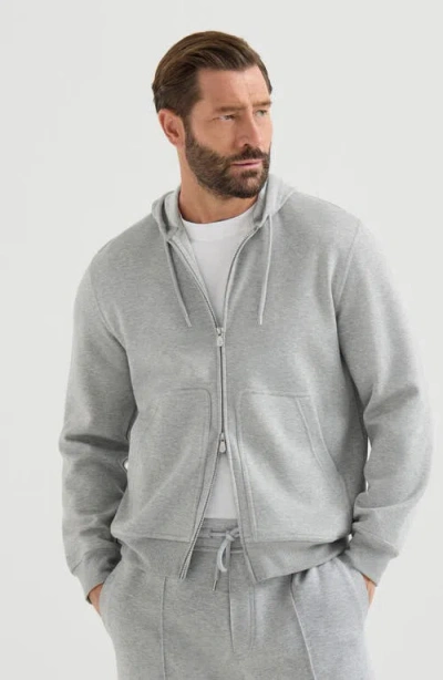 Brunello Cucinelli Cotton, Cashmere And Silk French Terry Double Cloth Hooded Sweatshirt With Zipper In Gray