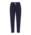 Brunello Cucinelli Cotton Blend Joggers With Ribbed Cuffs In Blue