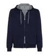 Brunello Cucinelli Cotton-cashmere-silk-blend Hoodie In Blue