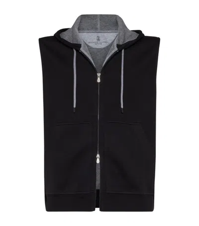 Brunello Cucinelli Cotton-cashmere-silk Sleeveless Hoodie In Multicolor