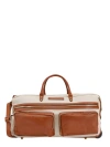 BRUNELLO CUCINELLI COTTON CAVALRY, LINEN AND LEATHER TROLLEY BAG