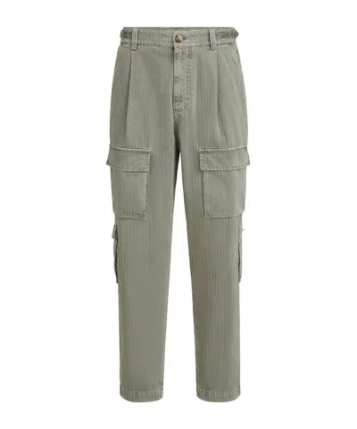 Brunello Cucinelli Cotton Chevron Trousers With Cargo Pockets And Waist Tabs In Military