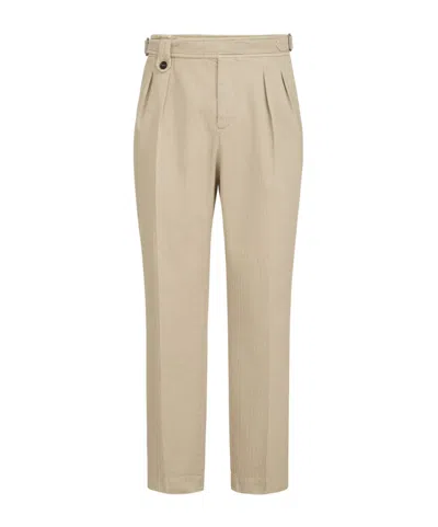 Brunello Cucinelli Cotton Chevron Trousers With Double Pleats And Waist Tabs In Animal Print