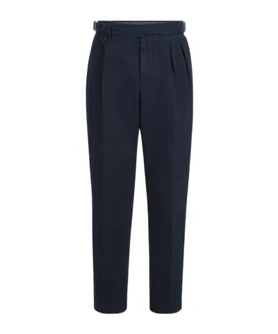 Brunello Cucinelli Cotton Chevron Trousers With Double Pleats And Waist Tabs In Blue