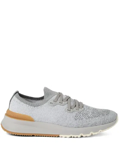 Brunello Cucinelli Cotton Chiné Knit Runner Sneakers Shoes In Gray