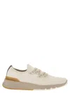 Brunello Cucinelli Cotton Sneakers In Ivory With Front Lace-up Fastening In Cream