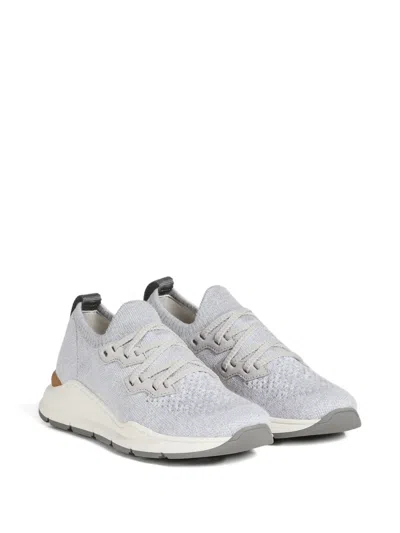 Brunello Cucinelli Cotton Chiné Knit Runners Sneakers In Gray