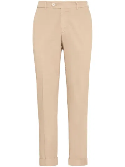 Brunello Cucinelli Mid-rise Cotton Chino Trousers In Neutrals