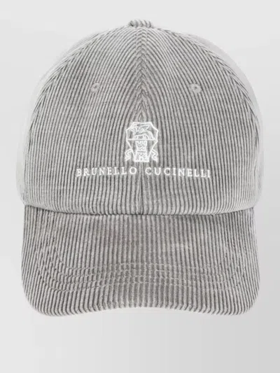 Brunello Cucinelli Cotton Corduroy Baseball Cap Curved Brim In Gray