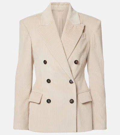 Brunello Cucinelli Viscose And Cotton Corduroy Jacket With Necklace In Neutral
