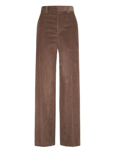 Brunello Cucinelli Cotton Corduroy Loose Trousers With Jewels Clothing In Brown