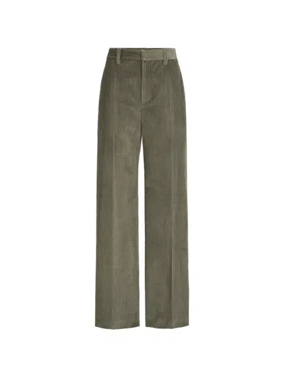 Brunello Cucinelli Cotton Corduroy Loose Trousers With Monili In Green