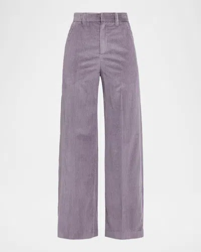 Brunello Cucinelli Cotton Corduroy Sartorial Trousers With Monili Trim In Purple