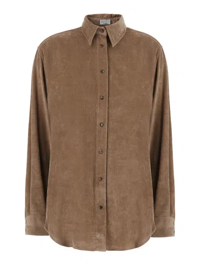 Brunello Cucinelli Button-down Corduroy Shirt In Brown