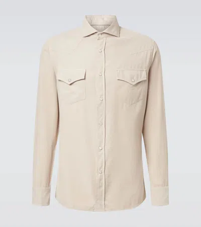 Brunello Cucinelli Cutaway-collar Cotton-corduroy Western Shirt In Neutral