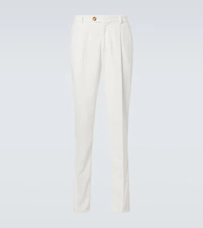 Brunello Cucinelli Cotton Corduroy Slim Trousers In White