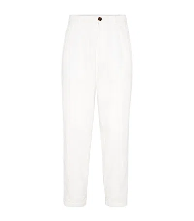 Brunello Cucinelli Cotton Corduroy Tailored Trousers In White