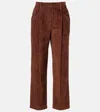 Brunello Cucinelli Soft Corduroy Pleated Straight-leg Ankle Pants In Brown