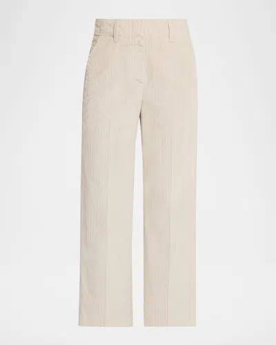 Brunello Cucinelli Cotton Corduroy Wide-leg Trousers With Monili In Neutral