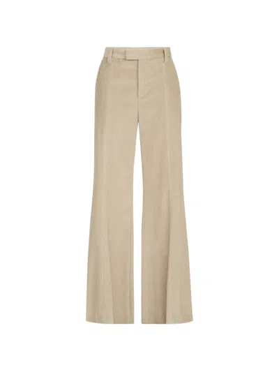 Brunello Cucinelli Cotton Corduroy Wide-flare Trousers With Monili In Neutral