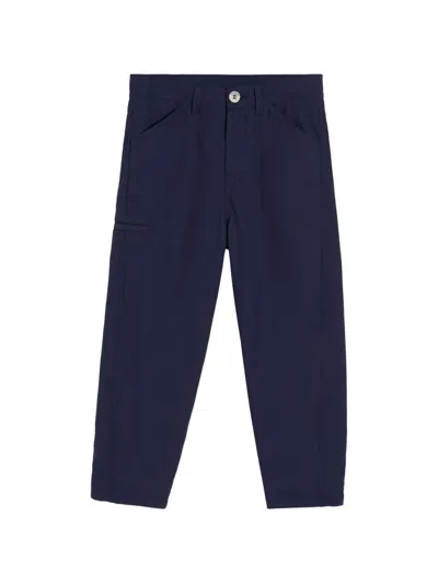 Brunello Cucinelli Kids' Cotton Crêpe Batavia Ergonomic Trousers In Blue