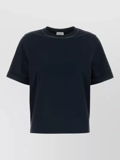 Brunello Cucinelli Cotton Crew Neck Short Sleeve T Shirt In Blue