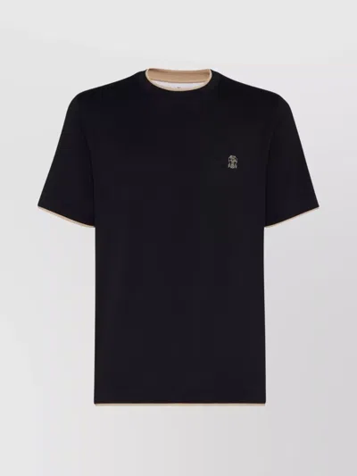 Brunello Cucinelli Cotton Crew Neck T-shirt With Contrast Trim In Black