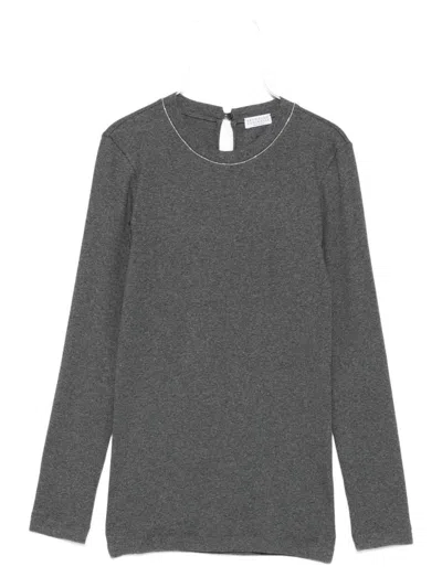 Brunello Cucinelli Cotton Crewneck Sweater In Gray