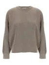 Brunello Cucinelli Ribbed Crewneck Cotton Sweater With Dropped Shoulders In Gray