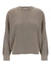 Brunello Cucinelli Ribbed Crewneck Cotton Sweater With Dropped Shoulders In Gray