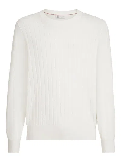 Brunello Cucinelli Cotton Crewneck Sweater In White